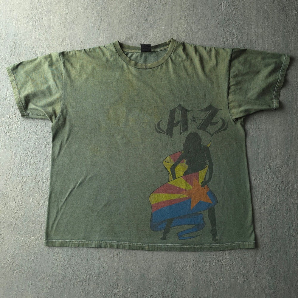 Vintage 2000s No Fear Green T-shirt L Arizona Pinup Hand Dyed